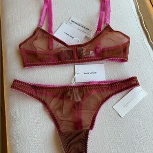 Dora Larsen Alexa Sheer Pink and Orange Bra and thong set. Size medium